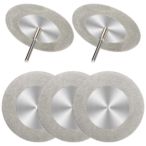 SI FANG 5Pcs 60mm Diamond Cutting Disc Cut Off Wheels with 5Pcs Mandrel 1/8'' Shank Stone Blade for Rotary Tool Drill Attachment Cutting Discs Polishing Glass Tiles Marble Plastic Jade (2.4in)