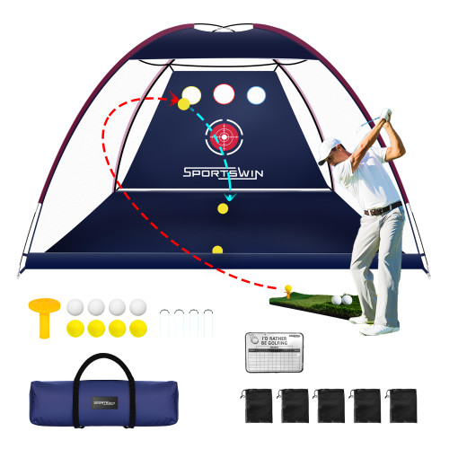 SPORTSWIN Golf Net 10x7ft with Automatic Ball Return System, Heavy Duty Golf Practice Net Set with Tri-Turf Mat for Backyard, Garage, Indoor/Outdoor Driving and Chipping Practice SPORTSWIN Golf Net 10x7ft with Automatic Ball Return System, Heavy Duty Golf Practice Net Set with Tri-Turf Mat for Backyard, Garage, Indoor/Outdoor Driving and Chipping Practice