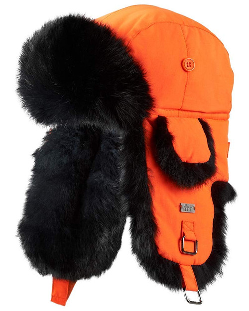 frr B-52 Aviator Hat with Rabbit Fur (Large/XL, Orange)