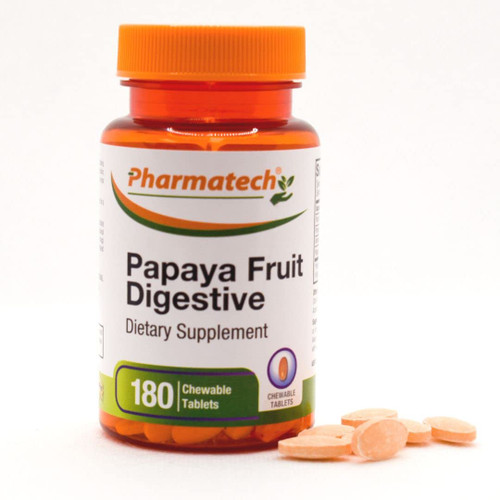 PHARMATECH Papaya Fruit Digestive, Improve Digestion, Tasty Flavor, Enzyme Supplement, for Bloating and Constipation, Gas Relief, 180 Chewable Tablets