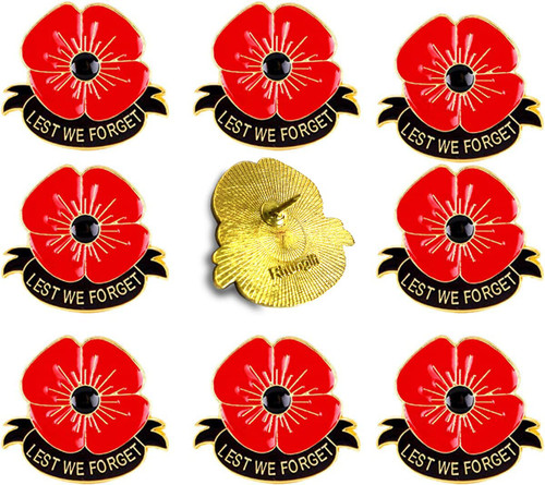 10 Pack-Metal Poppy Flower Brooch Pins New Lest We Forget Pins Veterans Day Poppies Bulk Memorial Day Remembrance Day lapel pin Souvenir Gifts