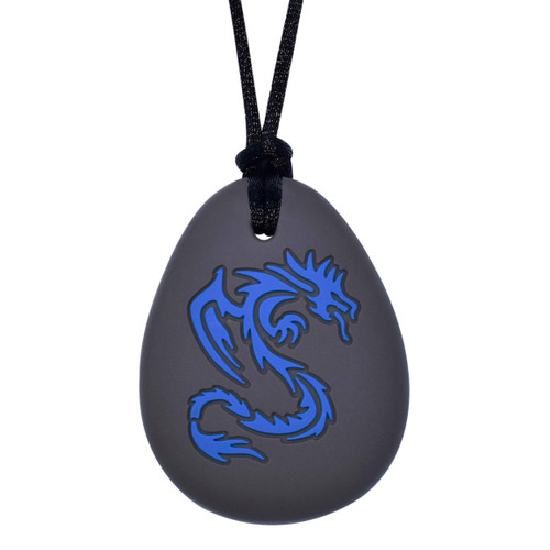 Munchables Dragon Sensory Chew Necklace for Adults or Kids - Chewy Fidget Stim Toy Jewelry for Boys and Girls (Navy/Black)