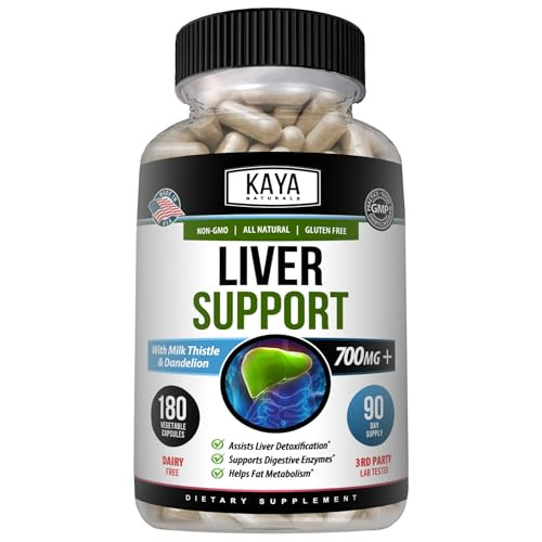 Kaya Naturals Liver Support - Gut Health Supplements for Women and Men - Milk Thistle and Dandelion Root Capsules with Artichoke Extract and Chicory Root 180 Count