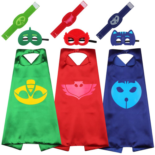 Kids Superhero Capes and Masks Set Bulk Dress Up Costumes with Bracelets for Boys and Girls Ages 2-12 – Satin Capes, Felt Masks, Birthday Party Favors, Pretend Play Toys