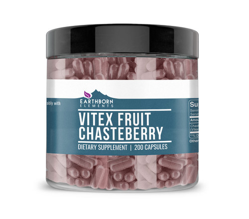 Earthborn Elements Vitex (Chasteberry) 200 Capsules, Pure & Undiluted, No Additives