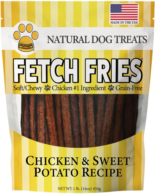 Fetch Fries Chicken and Sweet Potato Dog Treats, Soft Chicken Jerky for Small and Large Breeds, Naturally Healthy, Made in The USA (16 oz)