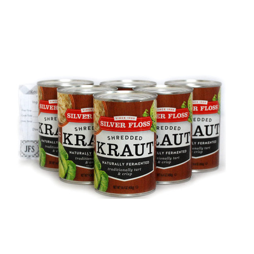 Silver Floss Shredded Kraut Bundle - 6 x 14.4 Oz Cans of Silver Floss Shredded Kraut With Recipe Sheet