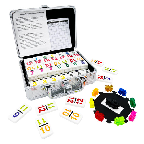 JOYOUSLIFE Mexican Train Dominoes with Numbers, Color Double 12 Numerical Domine Set for Adults and Family, Classic 91 Tiles Board Grame with Aluminym Case