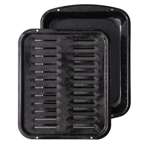 Broiler Pan for Oven Nonstick 16.75” x 13” Porcelain Nonstick Coated - Broiling Pan for Oven Withstands Heat up to 550° F - Heavy Duty Broil Pans and Rack Circulates Heat and Drains Fat (Speckled)-1767490920