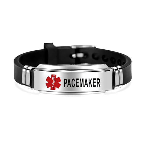 GMXLin PACEMAKER Medical Alert Silicone Sport Bracelet for Men Women Engraved Stainless Steel First Aid Health Monitoring Adjustable Emergency ID Wristband Bracelets