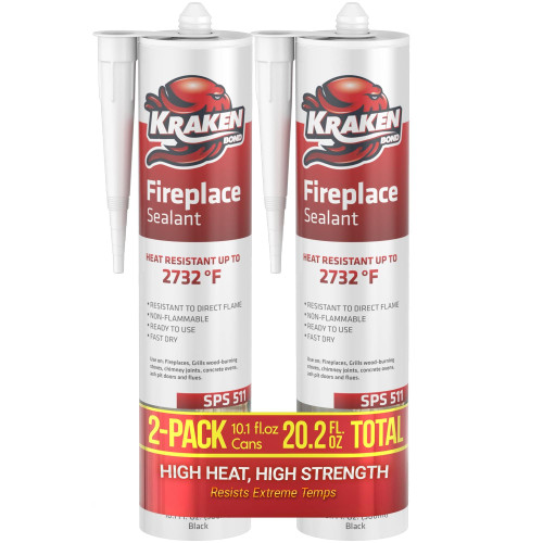 Kraken Bond High Temperature Black Fireplace Sealant 2732°F - (2x10.1oz.) Fire Resistance Up to 2732°F, High Temp Fire Caulk for Ovens, Stoves, Chimneys - Fast Dry, Paintable, Non-Flammable, 2 Pack