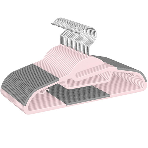 BAGAIL Plastic Hangers 50 Pack with Non-Slip Design,0.2 Inches Thick, 360°Swivel Hook Space Saving Organizer for Bedroom Closet,Shirts,Pants(Pink- S Shaped)