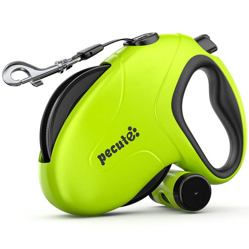 Pecute 32ft Retractable Dog Leash with Reflective Strips, 360° Tangle-Free, One-Button Control & Sturdiness Nylon Material, Long Leash Retractable with Poop Bag Holder for Medium Large Dog