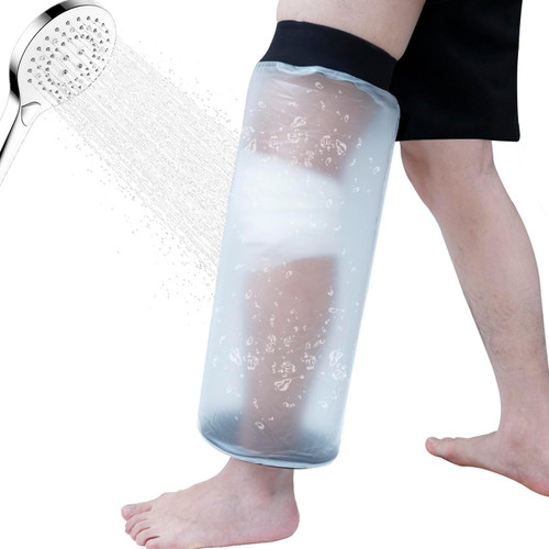 Inmoredo Waterproof Knee Cast Cover for Shower Adults, Reusable Cast Covers Protector for Knee After Surgery, Watertight Cast Bag for Bandage, Wound, Burns