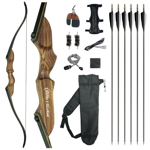 Black Hunter Recurve Bow and Arrow Set, GLURAK 60'' Wooden Takedown Recurve Bows Package, Archery Bow Kit for Target Practice and Hunting, Right Hand, 25LB