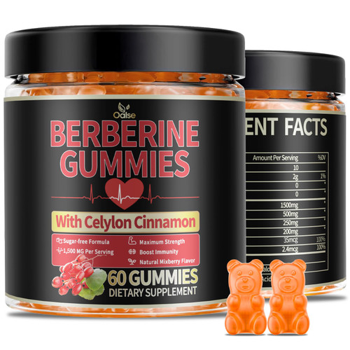OALSE Berberine GLP-1 Gummies with Berberine HCI, Milk Thistle, Ceylon Cinnamon, PlusChro mium for Men & Women, Energy Boost, Body Support, Sugar Free (60 CT,1 Pack)