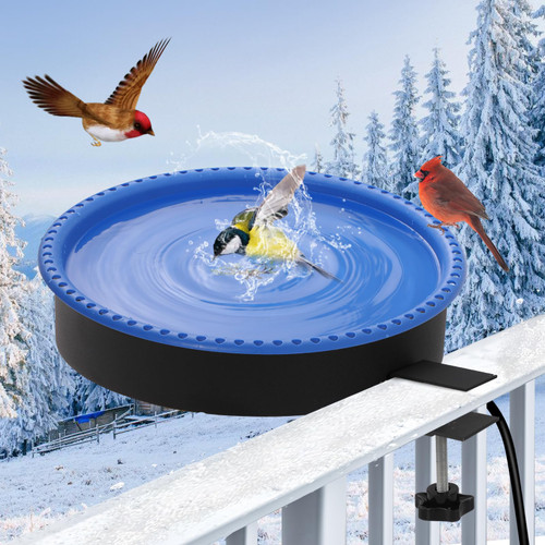 Yiabivo 2 in 1 Heated Bird Bath for Outdoors for Winter,75W Bird Bath Heater with Thermostatically Controlled，Heated Bird Bath for Deck Railing for All Seasons Outdoor Garden Yard Patio Lawn(Blue)