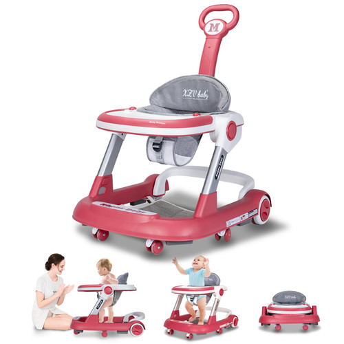 Baby Walker with Wheels 5 in 1 Foldable Activity Center with Mute Wheels Adjustable Heights Anti-Fall Push Walkers for Boys Girls Safe Infant Toddler Walker with Footrest for 6-24 Months