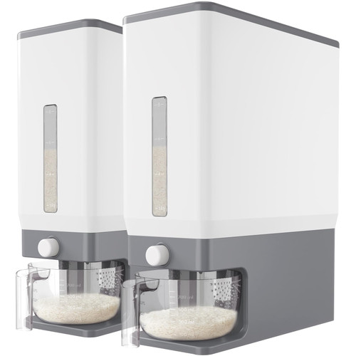 Lifewit 2 Pack Rice Dispenser 25 Lbs, Rice Storage Container Sealed Moisture Proof with Measuring Cup for Kitchen Pantry Household, BPA-Free, Grey