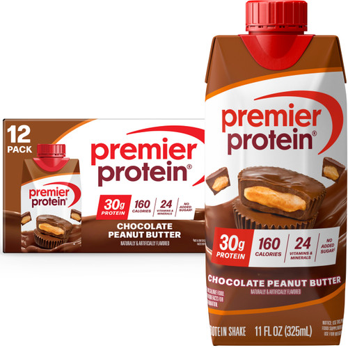 Premier Protein Shake, Chocolate Peanut Butter, 30g Protein, No Added Sugar, 24 Vitamins & Minerals to Support Immune Health, 11 fl oz, 12 Pack (Packaging May Vary)