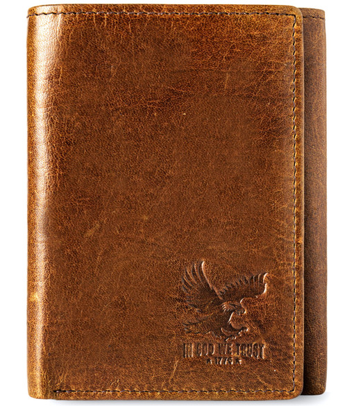 BULL GUARD Best Leather Men's RFID Trifold Wallet With ID Great Outdoor Wallet