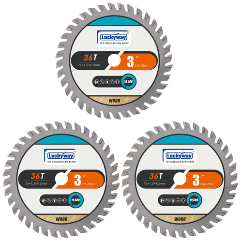 Luckyway 3 Inch Circular Saw Blades 36T with 3/8 Inch Arbor TCT(Tungsten Carbide Tooth) for Cutting Wood, Plastic, PCV, Acrylic, Aluminum, 3-Pack