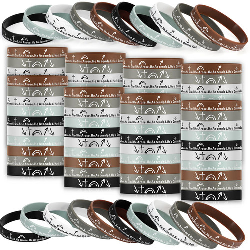 ShinyRelief 150 Pcs Christian Easter Church Gift Bulk Bracelet Father Silicone Bracelets He Came Died Arose Ascended Coming Back Wristbands Witness Gospel Message Jesus Wristbands for Men Women