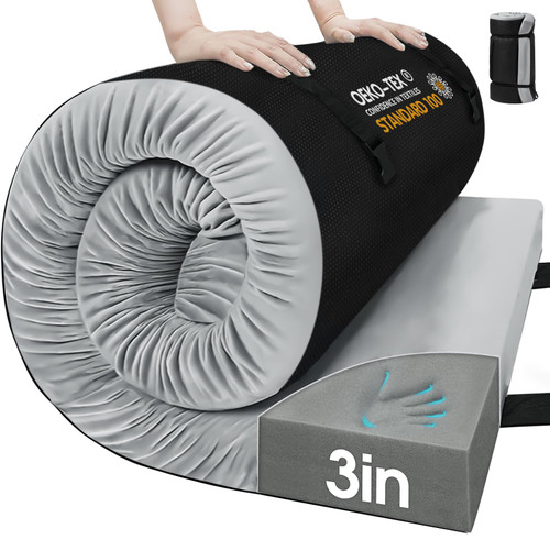 CYMULA Memory Foam Camping Mattress Pad,3 in Sleeping Pad for Camping,Non-Slip Bottom Floor Cot Mattress Bed with Portable Roll up Mattress Pad Mat for Travel Truck Guest Bed Tent (Kids 63 * 25)