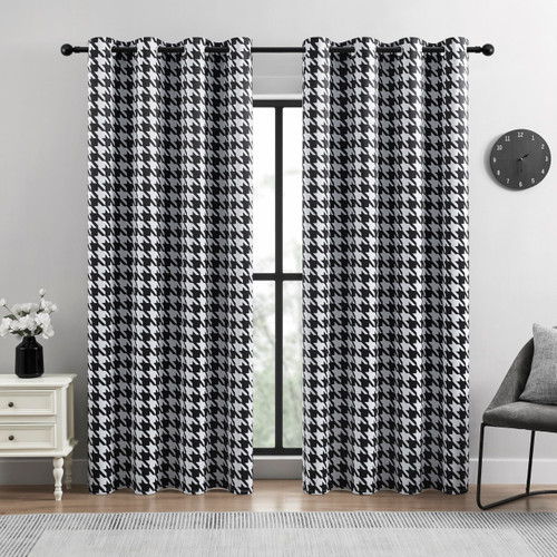 BOHOMOCASA Black and White Houndstooth 100% Blackout Curtains for Bedroom/Living Room, Energy Saving & Privacy, Noise Control, Grommet, W52×L96, 2 Panels
