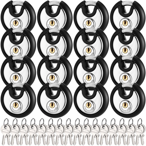 Chumia 16 Pack Padlocks Keyed Alike, Stainless Steel 2-3/4" Wide, 3/8" Shackle Disc Locks for Outdoor, Storage Units, Garages, Gym Lockers(Black)