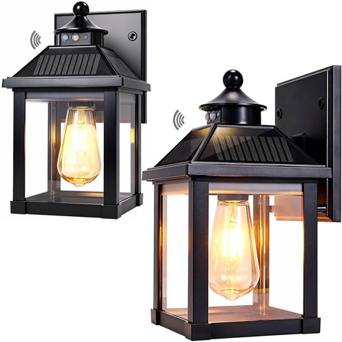 UOOIUMOY 2 Pack Solar Wall Lights Outdoor, Dusk to Dawn LED Porch Lights Fixture, Motion Sensor Solar Sconce Waterproof with 3 Modes Wall Mounted for Garage Patio Front Door Backyard 6.7"x6.7"x11.7"
