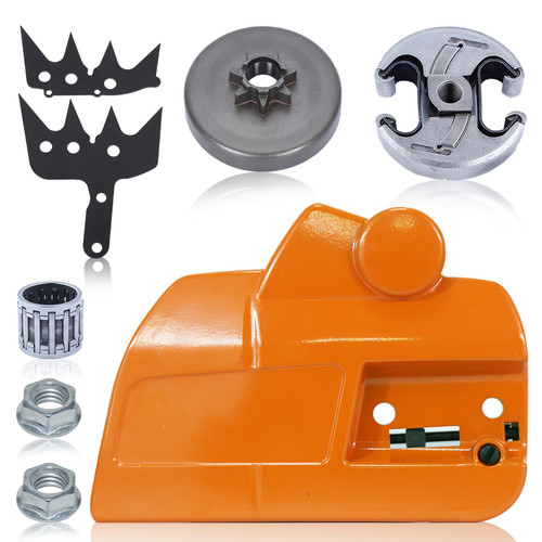 537286301 Chainsaw Clutch Cover with 325" 7T Clutch Drum Kit for 455 455E 460 Rancher 461 Chainsaw, 455 Clutch Drum Kit with 455 Spike Felling Dog Bar Nuts Parts for 537291702, 537291602, 503973801