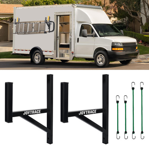 Joytrace Heavy Duty Side Mount Trailer Ladder Rack with Rubber Pads Bungee Cords 353 LBS Capacity Adjustable Steel Ladder Rack for Enclosed and Open Trailers (2 Rack)