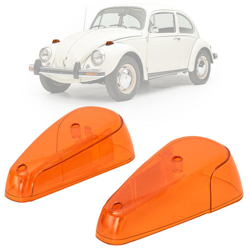 HECASA Pair Turn Signal Light Lens Compatible with 1970-1979 VW BUG Volkswagen Super Beetle Thing Front Turn Signal Lamp Lens Amber Lens Plastic (PC) - Driver & Passenger Side