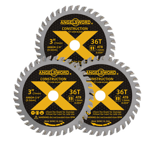 ANGELSWORD 3 Inch Circular Saw Blade 3/8" Arbor 36T, for Fine Finish Wood Cutting, 3 Pack