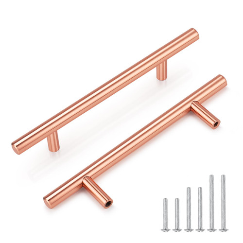 EZRENOVA 10 Pack Rose Gold Cabinet Handles and Knobs - 4 Inch (102mm) Hole Centers Solid Stainless Steel Kitchen Cabinet Hardware Pulls for Drawers, Dressers & Cabinets - Modern Cabinet Door Handles