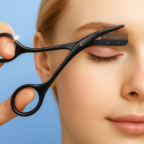 DINNAT Eyebrow Scissors with Comb, Facial Grooming Scissors Kit, Professional Precision Eyebrow Trimmer,Perfect For Gifts for Men and Women (Black)