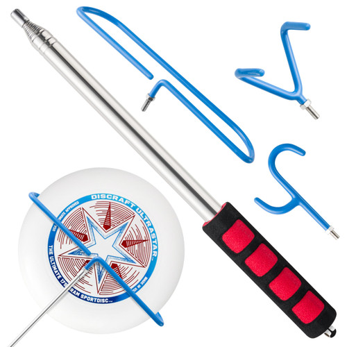 ARefugen Disc Golf Retriever Pole with Hook - 10 Ft Extendable Disc Golf Pole Durable Stainless Steel Frame Accessories to Retrieve Grabber Tool in Water, Trees, Bushes