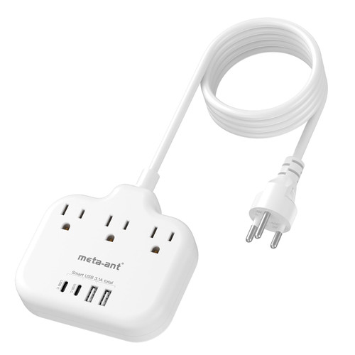 Thailand Power Adapter with 4FT Extension Cord, meta-ant Thailand Plug Adapter with 3 American Outlets 4 USB Ports(2 USB-C), Type O Adapter for US to Thailand
