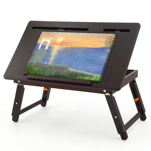Nnewvante Drawing Table Foldable Drafting Desk with Adjustable Height & Angle Bamboo Drawing Board Easel with Tablet and Phone Slots for Painting, Drafting, Writing, Reading