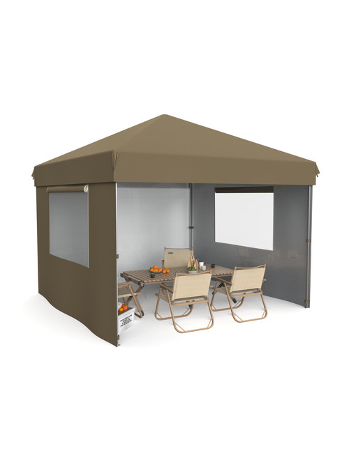 HarmonyHealth 10x10 Pop Up Canopy Tent Outdoor Canopy with 3 Removable Sidewalls One-Person Set Up Heavy Duty Commercial Instant Tent Shelter-Khaki