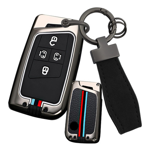 Ysbxitu 4 Buttons Metal Remote Key Fob Cover Fit for VM Keyless Smart Key Case with Keychain Fit for Volkswagen Arteon Atlas Atlas Cross Sport Jetta Jetta GLI Key Protection Cover -T Chain Black