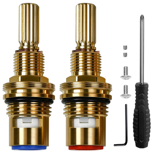 Brass 1-001 & Brass 1-002 Ceramic Valve Set - Compatible with Newport Hot & Cold widespread Cartridge Replacement, Easy Installation