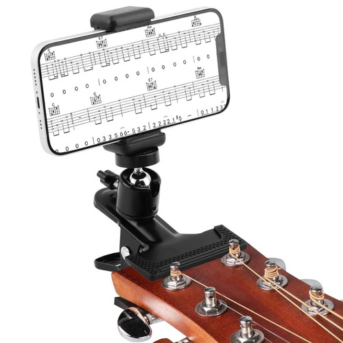 Guitar Phone Holder Mount, 360 Rotating Ball Head, Universal Guitar Head Clip for Recording/Live Broadcast/Video/Teaching, Compatible with Guitar, Electric Guitar, Bass, Ukulele