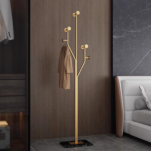 BUZUEY Gold Coat rack,Sturdy coat tree freestanding heavy duty with Marble Base,Metal standing coat rack for Bedroom,Entrance,Modern coat hanger stand for Coats,Hats,Bags(gold)