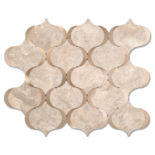 OYASIMI 1 Sheet Arabesque Peel and Stick Backsplash Tile, Stick on Backsplash for Kitchen and Bathroom Wall, Beige Stone Look PVC Mixed Metal Aluminum