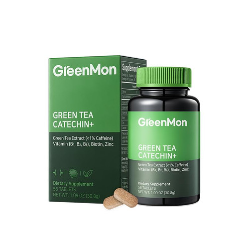 GREENMON Green Tea Catechin+ - Contains Catechin 300mg, Aloe Vera Extract Powder, Vitamins, Biotin for Dietary and Health Supplement (56 Tablets / 28 Days Serving)