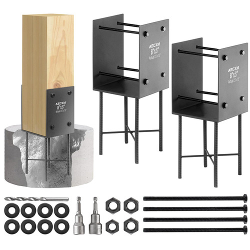 AECXM 8"x8" (Actually 7.5"x7.5") Heavy Duty U-Shaped Fence Post Holder Bracket, Wet Concrete Post Bracket, for Deck railings, Fences, gazebos Wet Concrete Foundation Support (Dark Gray-2Pack)