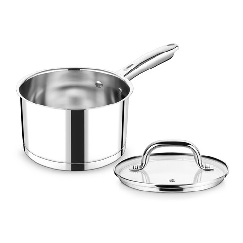 P&P CHEF 2 Quart Saucepan with Lid Set, Stainless Steel Small Cooking Pot Induction Sauce Pan for Pasta Soup, Ergonomic Handle & Tri-ply Base, Dishwasher Safe, 1 Pan