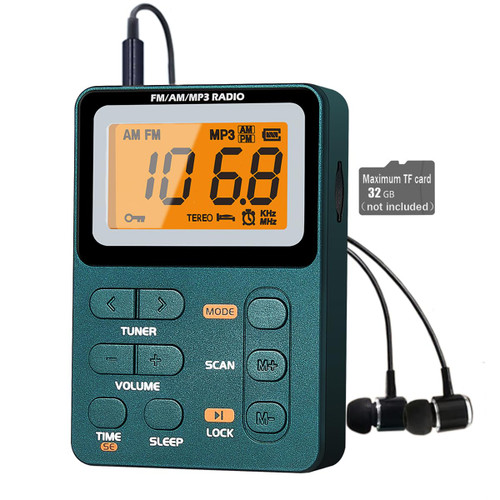 Paeiope Portable Radio AM FM, Rechargeable Pocket Speaker with Best Reception Digital Tuning, MP3, Stereo Earphone, Large LCD Screen, TF Card Socket, Transistor Radio for Jogging/Gym/Camping…